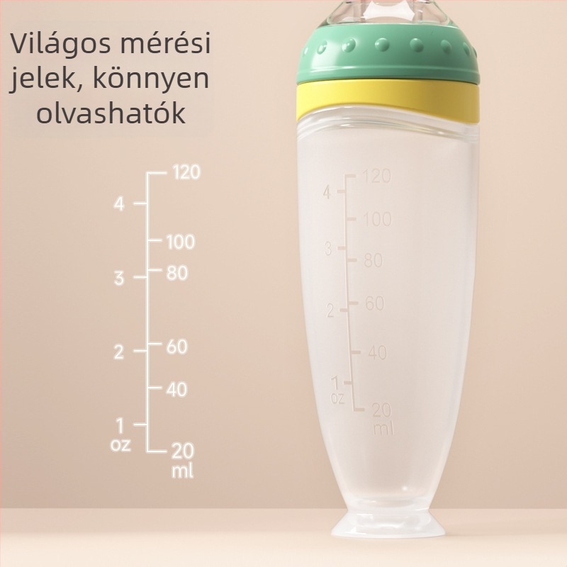Szilikonból készült etetőkanál babáknak — puha, nyomható, cumisüveg-kompatibilis, rizs- vagy zabkása etetéséhez (3 hónaptól)