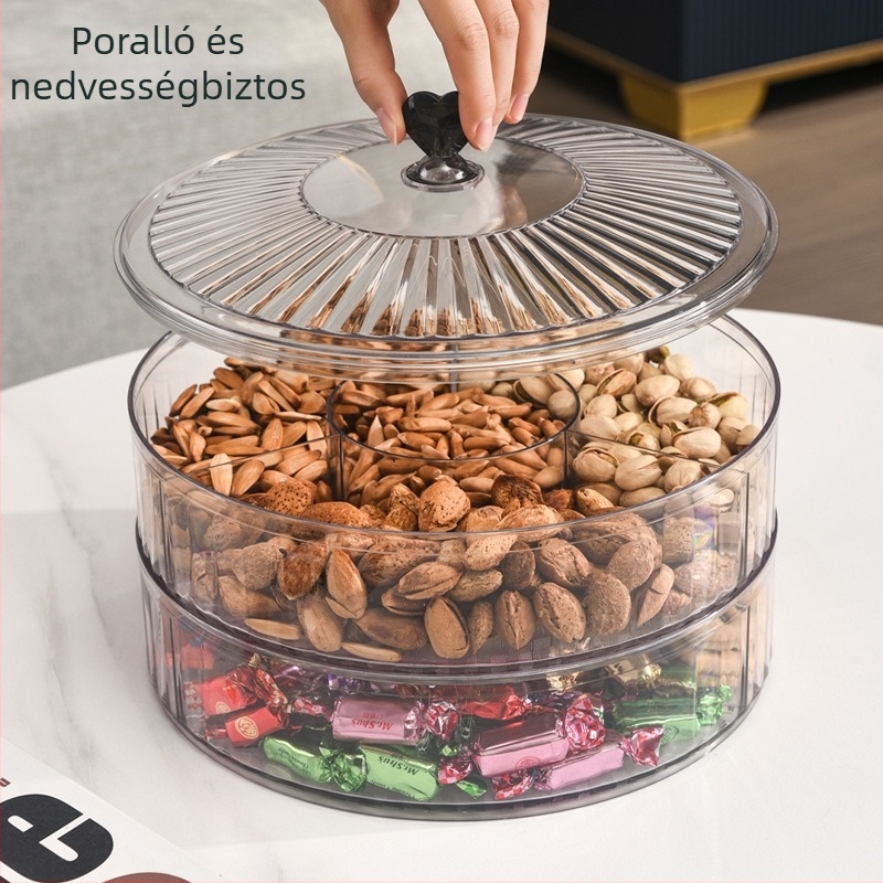 Forogó, többrétegű gyümölcstál, átlátszó, snack szervező, nappalira alkalmas, egyszerű stílus