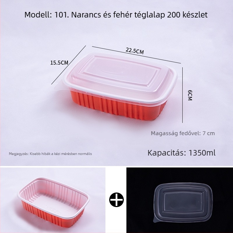 Egyszer használatos műanyag ebédes doboz fedéllel, nem mikrohullámú sütőben használható, logó nyomtatás lehetséges, súly 3