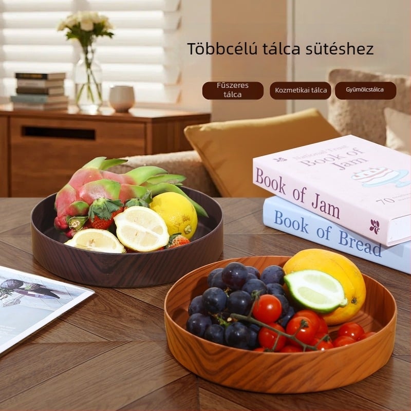 Műanyag gyümölcstál, kör alakú, modern minimalista stílus, csíkos minta