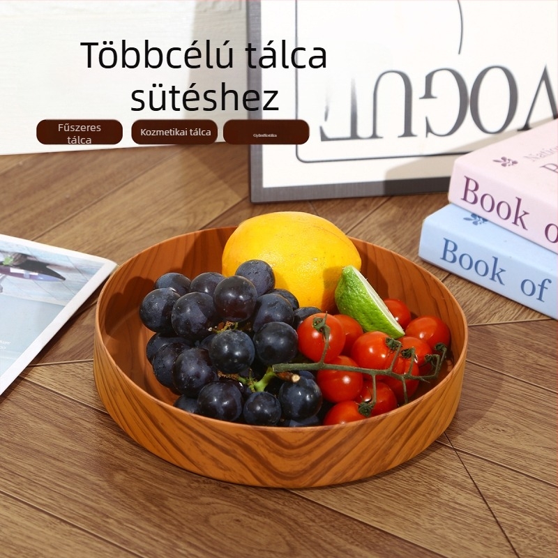 Műanyag gyümölcstál, kör alakú, modern minimalista stílus, csíkos minta