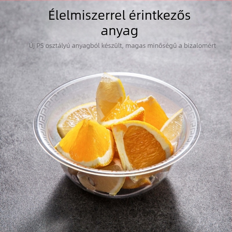 Egyszer használatos PS műanyag tál, átlátszó, hot pot és takeout számára, divatos és egyszerű dizájn, nyomtatott logóval, személyre szabás nélkül