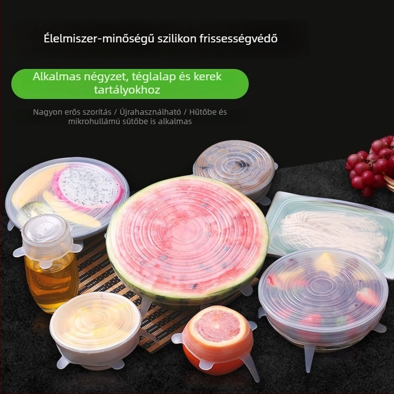 Szilikon frissességmegőrző fedők, 6 darabos készlet, többfunkciós tálfedők, nyújtható szilikon fedők élelmiszer-frissesség megőrzéséhez, konyha és otthon