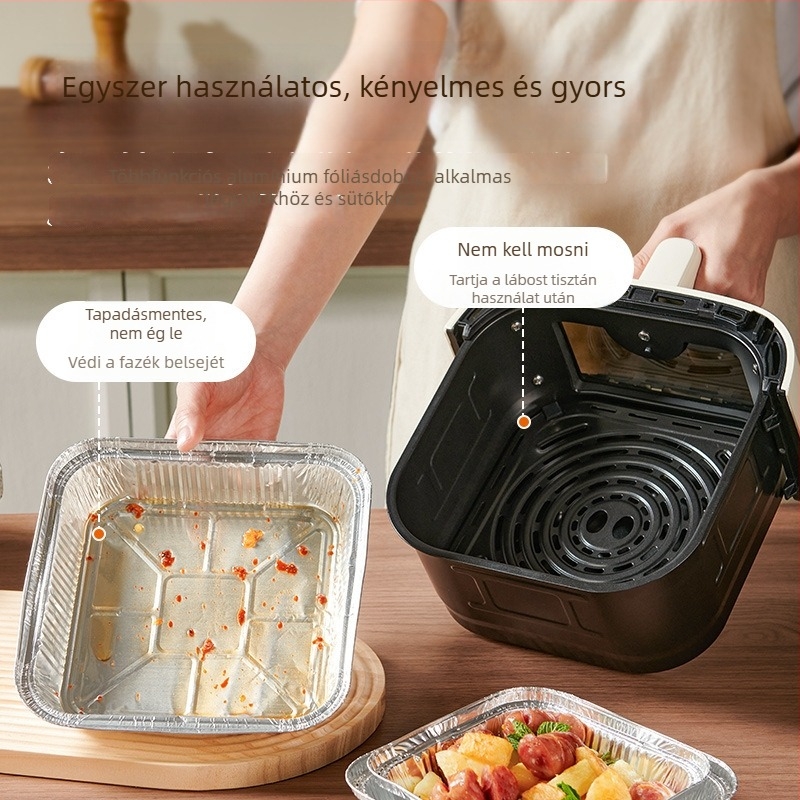 Air fryerhez készült alumíniumfóliából készült tepsi (Anyag: alumínium-fólia; Kategória: egyszer használatos doboz)