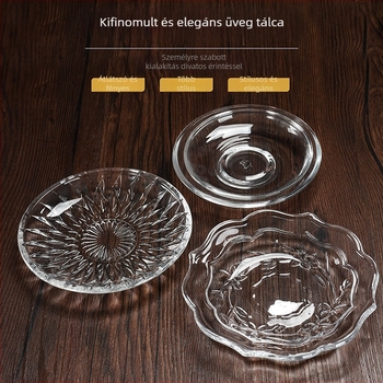 Üveg kávéscsésze snack tál – Formája nem szabályos, retro stílus, egyszínű mintázat, nyomtatott logó