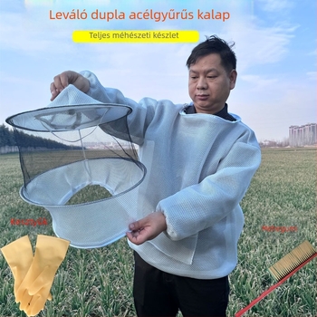 Légáteresztő pamut méhészruha, split típusú, csípés elleni védelemmel, hálós kapucnival