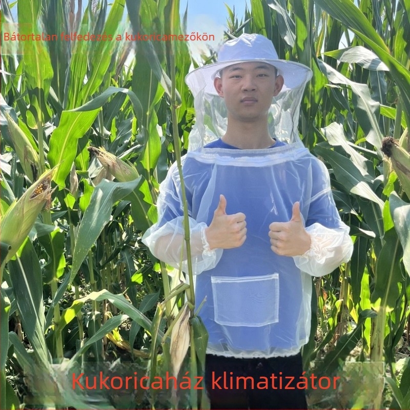 Légáteresztő pamut méhészruha, split típusú, csípés elleni védelemmel, hálós kapucnival