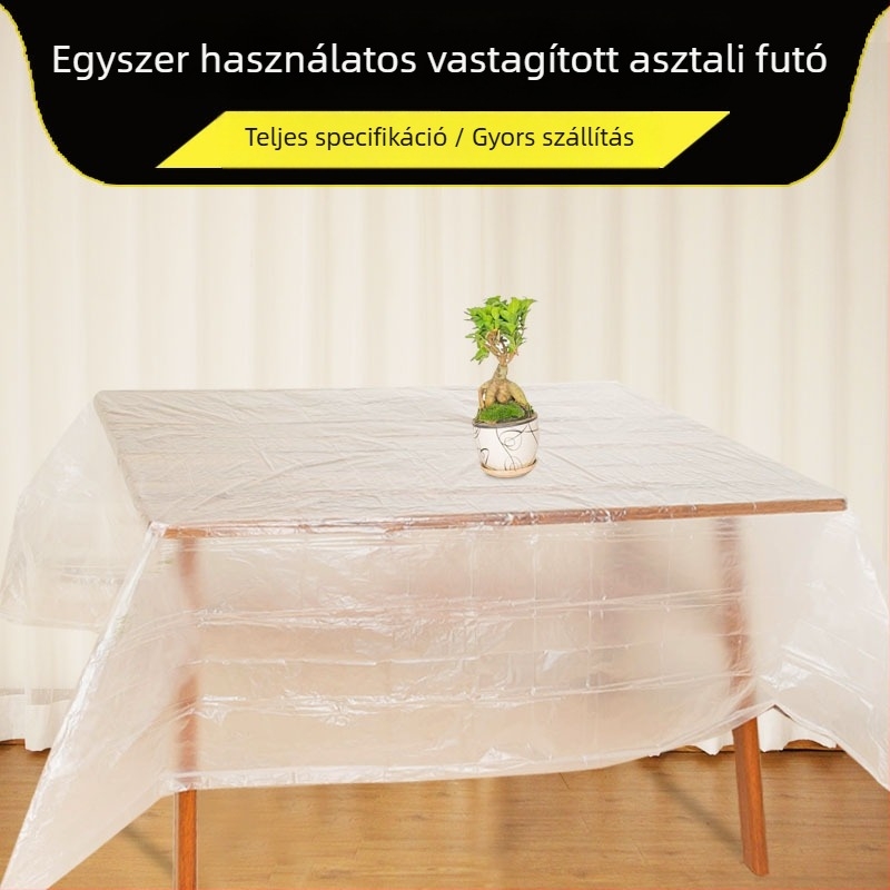 Egyszer használatos, vastagított műanyag asztalterítő, négyszögletes alakú