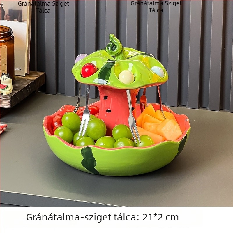 Rozsdamentes acélból készült gyümölcs villa készlet gyümölcstálcával, rajzfilm mintával, friss stílusú, felnőtteknek