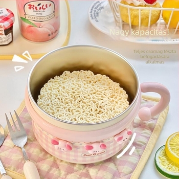 Instant tál tészta 304 rozsdamentes acélból, fedéllel, nagy kapacitás, kockás mintázat, modern minimalist stílus