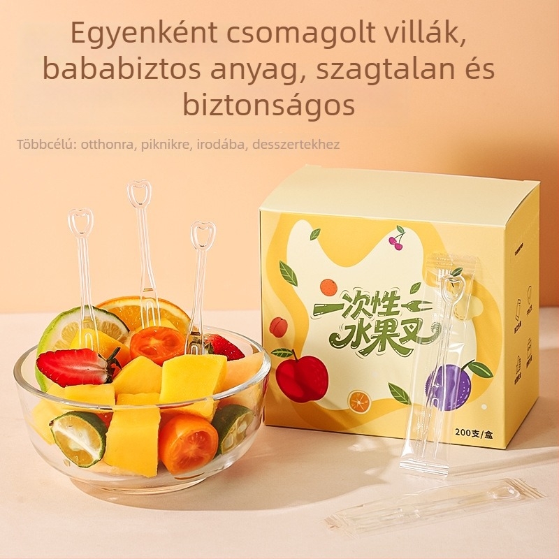 Egyszer használatos gyümölcs villa, egyedi csomagolásban, élelmiszer-minőségű, babáknak és gyerekeknek