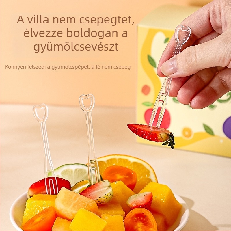 Egyszer használatos gyümölcs villa, egyedi csomagolásban, élelmiszer-minőségű, babáknak és gyerekeknek