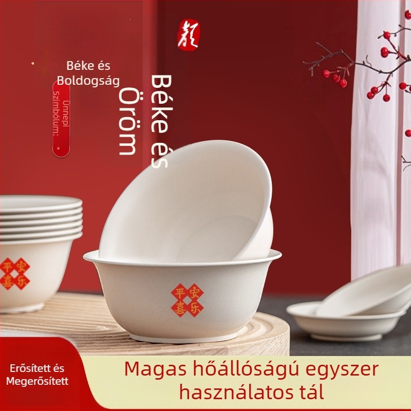 Egyszer használatos tál, vastagított és hőálló kínai étkészlet találkozókhoz; kapacitás 350 ml; anyag: más; minta: betűtípus; forma: kör