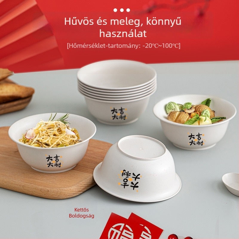 Egyszer használatos tál, vastagított és hőálló kínai étkészlet találkozókhoz; kapacitás 350 ml; anyag: más; minta: betűtípus; forma: kör