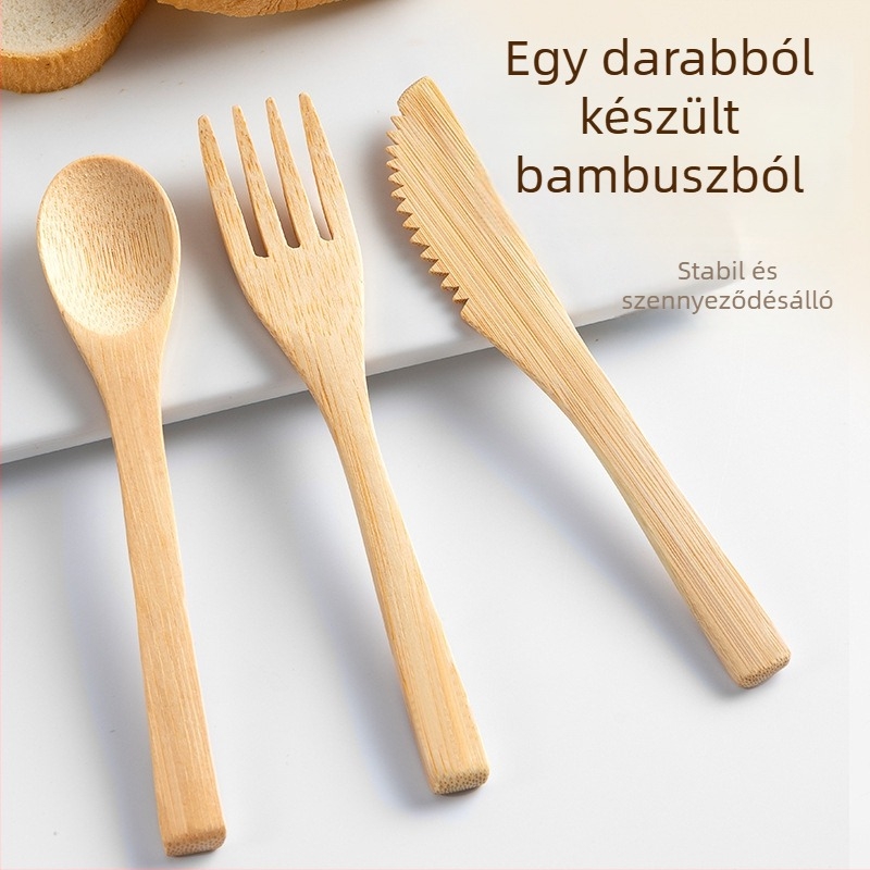 Bambuszkés, villa és kanál – háromrészes készlet, bambusz anyag, modern letisztult stílus, testreszabható, első osztályú minőség
