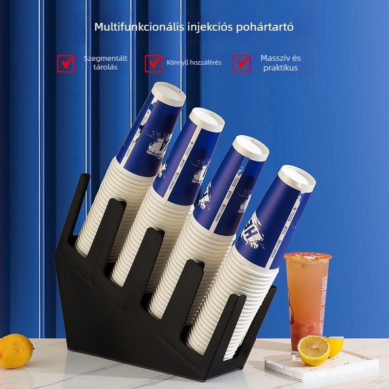 Döntött négy rekeszes pohártartó, injektált műanyagból, modern minimalist design, súly 600 g