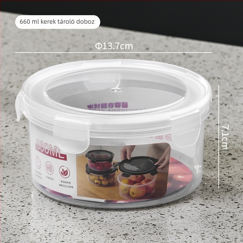 Élelmiszer-minőségű PP négyszögletes ételtároló, 800–1000 ml, mikrohullámú sütőben használható, zárható fedél, háztartási célokra