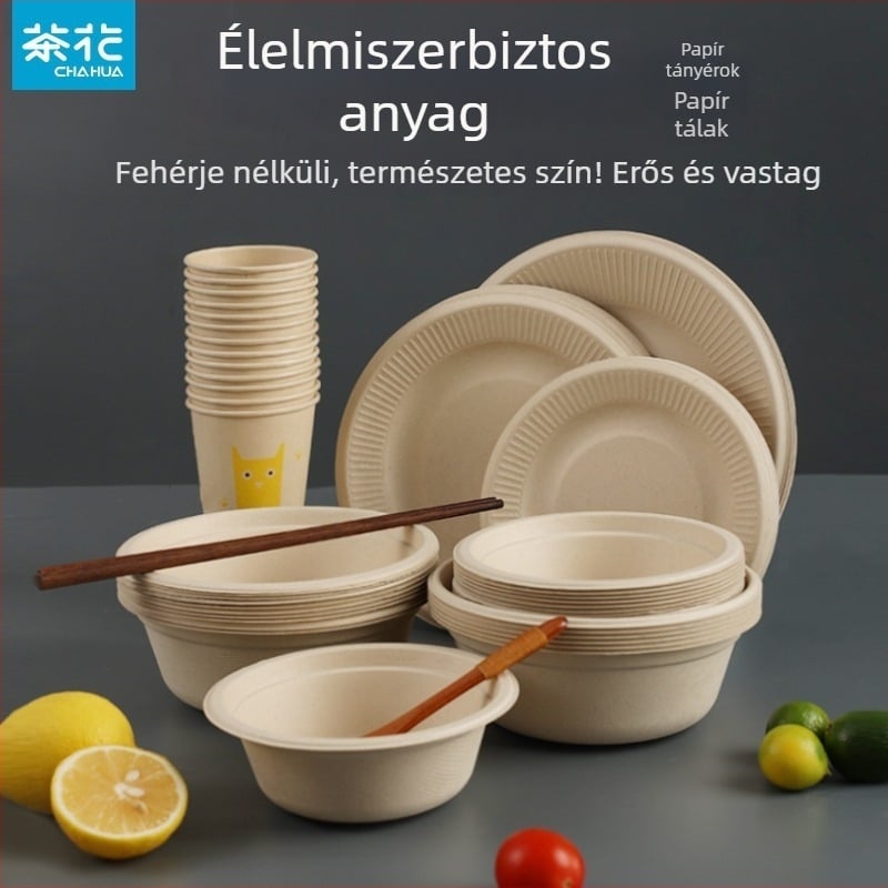 Papírból készült egyszer használatos edények: tálak, tányérok és tálcák – kör alakú – biológiailag lebomló – Camellia