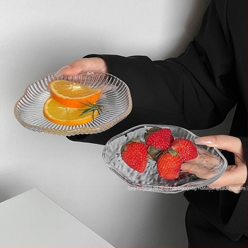 Szabálytalan felhő mintázatú üvegtányér – átlátszó gyümölcs- és nassoló tál, modern egyszerű stílus