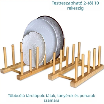 Bambuszból készült pohártartó leeresztő sínnel tálak és edények számára, két rekeszes multifunkcionális tároló, modern minimalista stílus