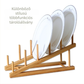 Bambuszból készült pohártartó leeresztő sínnel tálak és edények számára, két rekeszes multifunkcionális tároló, modern minimalista stílus