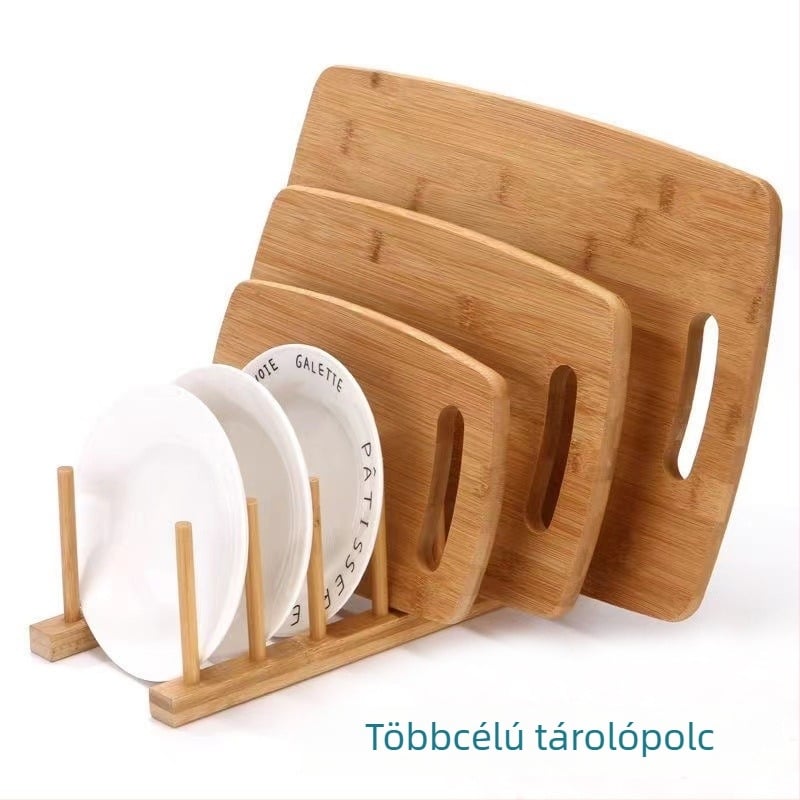 Bambuszból készült pohártartó leeresztő sínnel tálak és edények számára, két rekeszes multifunkcionális tároló, modern minimalista stílus