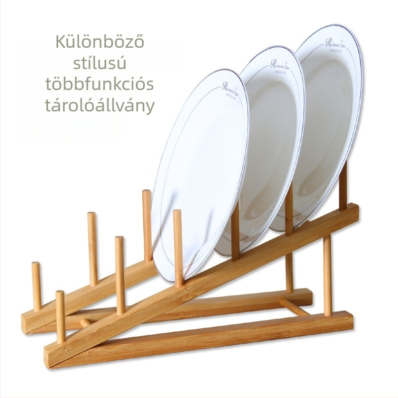 Bambuszból készült pohártartó leeresztő sínnel tálak és edények számára, két rekeszes multifunkcionális tároló, modern minimalista stílus