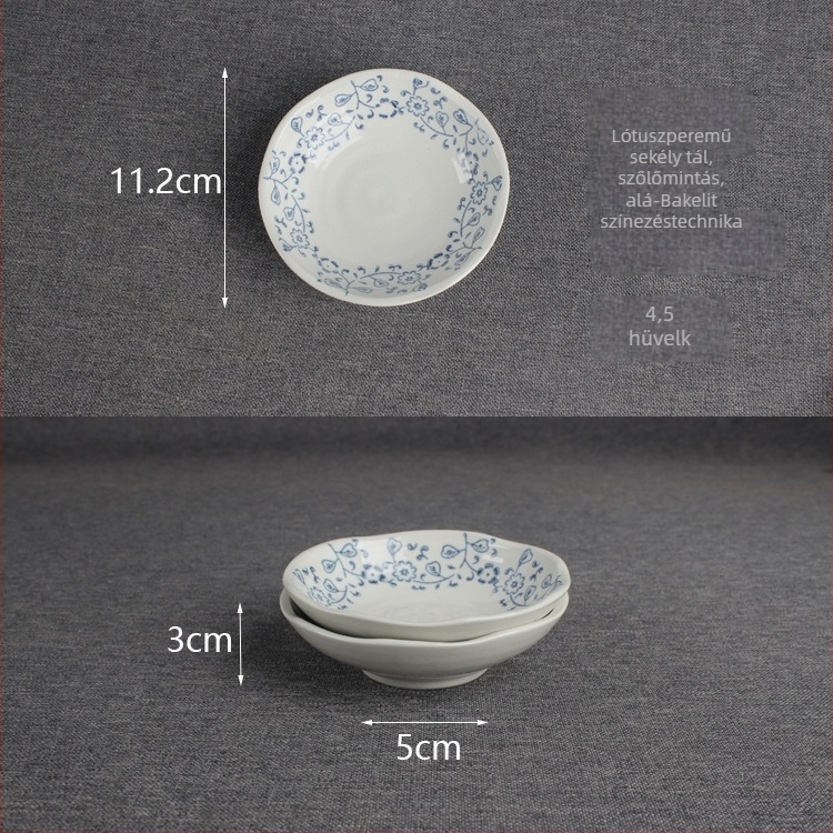 Porcelán kerek tál szószokhoz virágos mintával, modern minimalist stílusban