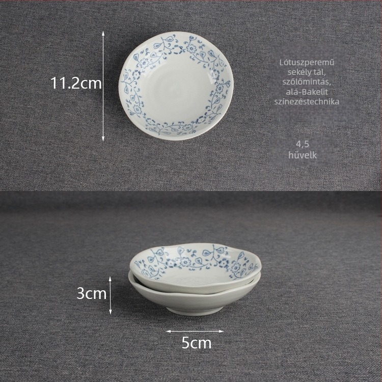 Porcelán kerek tál szószokhoz virágos mintával, modern minimalist stílusban