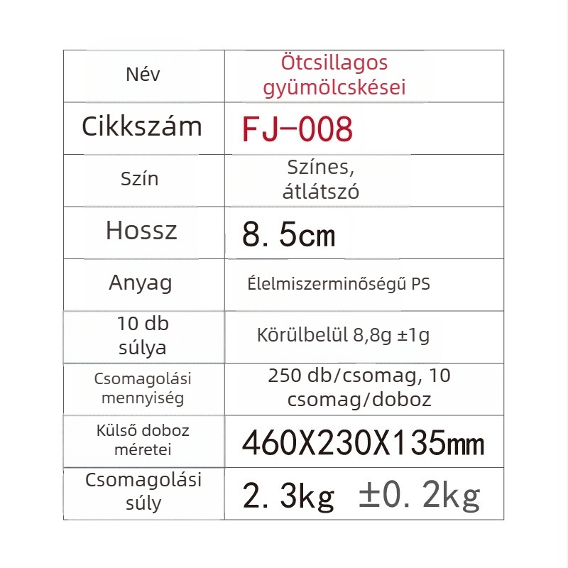 Endeavour Card műanyag csillag alakú gyümölcsvilla, modern minimalist design, nyomtatott logó