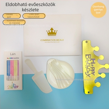 Egyszer használatos tortadíszítő evőeszközök – Négy az egyben: kerek vízcsepp alakú tál, hullámalakú villák, kanalak és vastagított kés