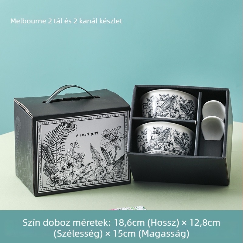 Porcelán étkészlet, 13 részes, európai stílusú ajándékdobozzal, pasztorális retró dizájn, mikrohullámú sütőbe is alkalmas