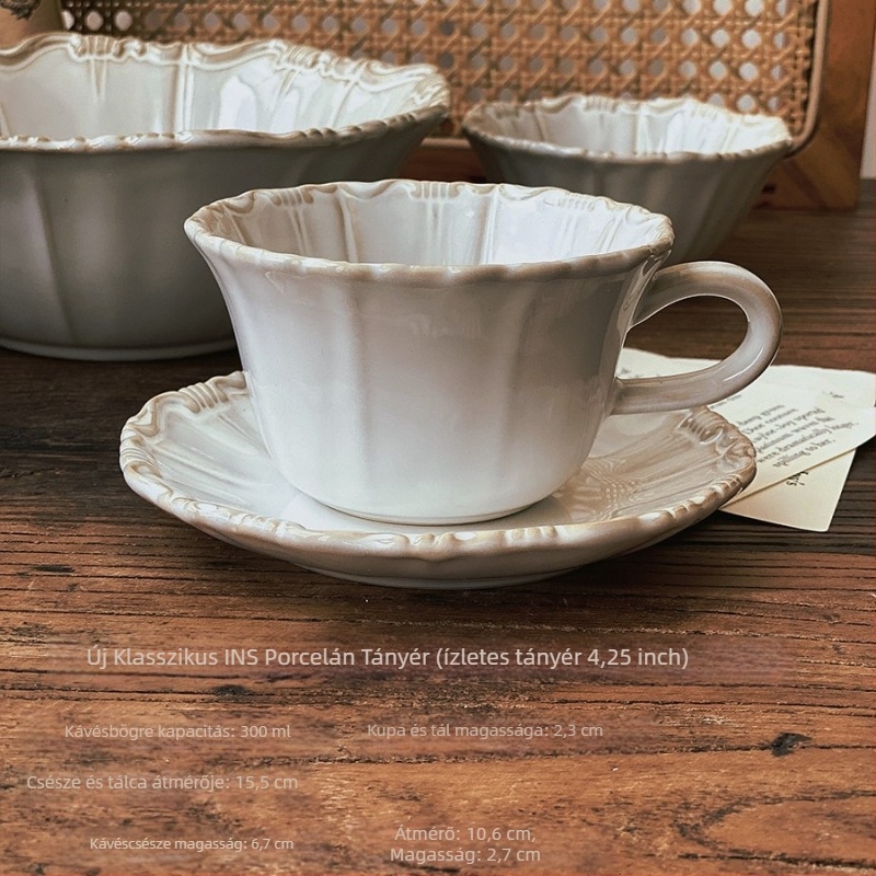 Porcelán tál neoklasszikus relieffel, egyszínű, retró stílus, mikrohullámú sütőben használható
