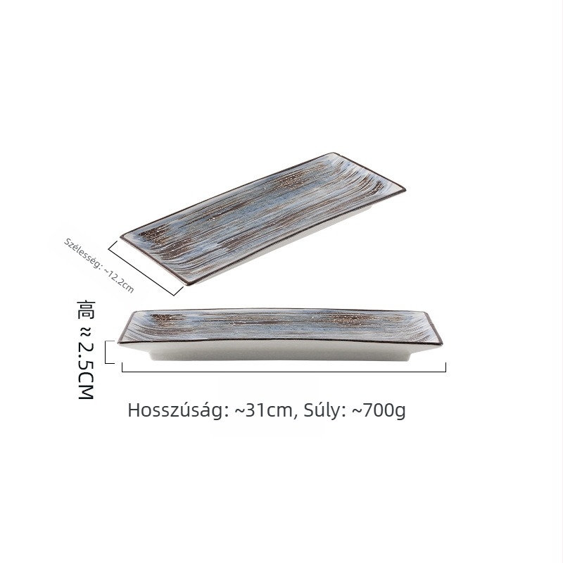 Retro japán stílusú sushi tál kerámiából, téglalap alakú, alglazúrozott
