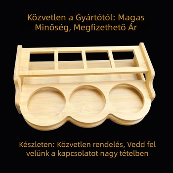 Fából készült konyhai tárolóállvány fűszer- és borospohár tartóval, felakasztható, egyszintes, modern minimalist stílus