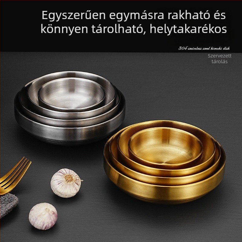 304 rozsdamentes acélból készült kétszintes szósztál, kör alakú kis tál szószokhoz, snackekhez és ecethez, otthoni használatra