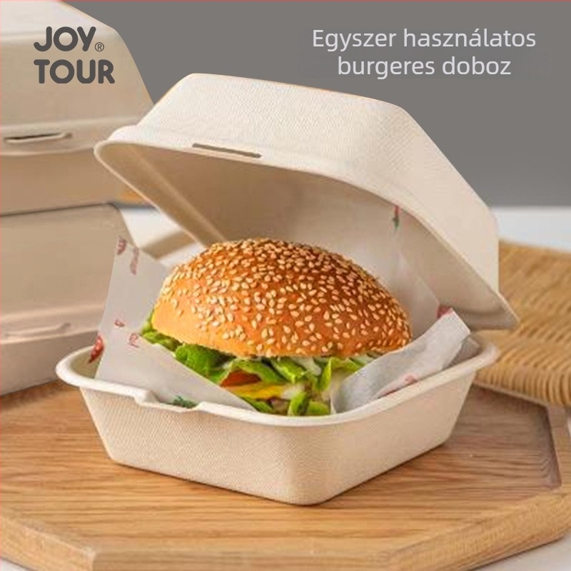 Egyszer használatos négyszögletes ételhordó cukornád rostból / búzaszalma rostból, vastagított, biológiailag lebomló, 50 db