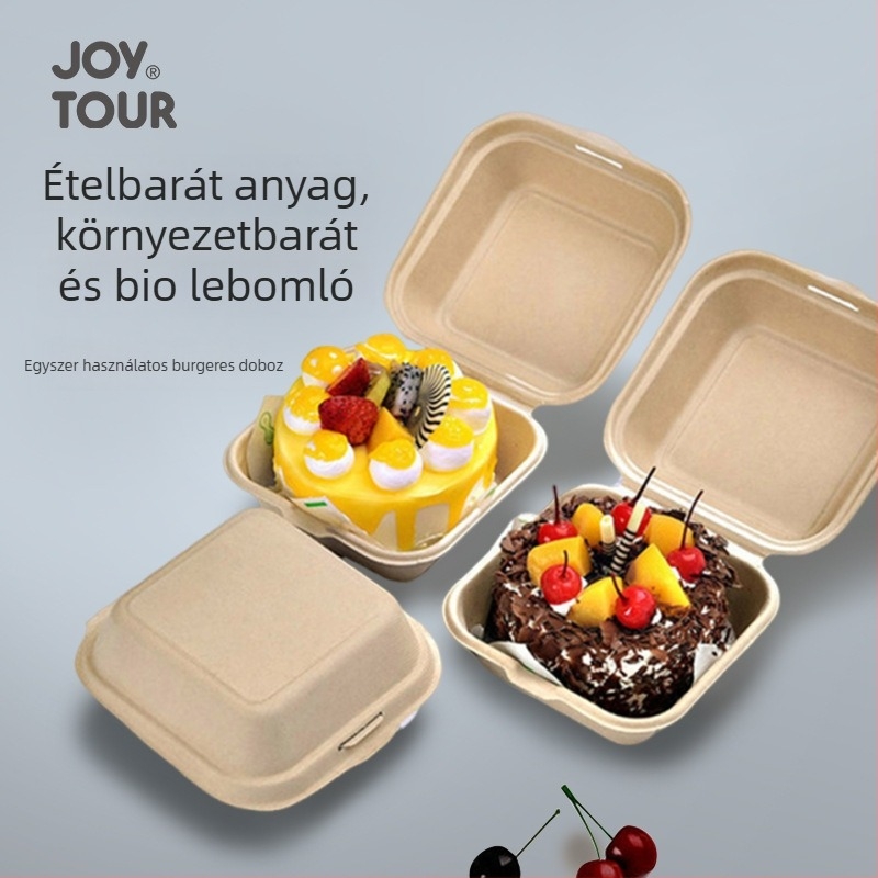 Egyszer használatos négyszögletes ételhordó cukornád rostból / búzaszalma rostból, vastagított, biológiailag lebomló, 50 db