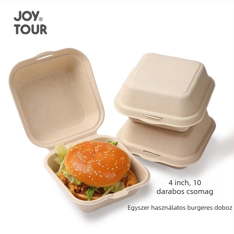 Egyszer használatos négyszögletes ételhordó cukornád rostból / búzaszalma rostból, vastagított, biológiailag lebomló, 50 db