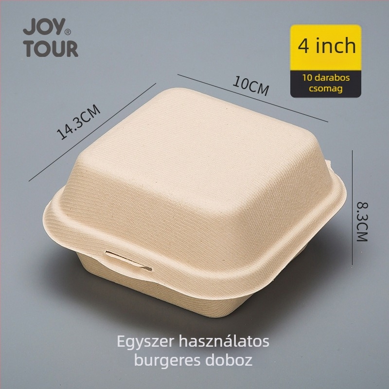 Egyszer használatos négyszögletes ételhordó cukornád rostból / búzaszalma rostból, vastagított, biológiailag lebomló, 50 db