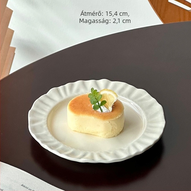 Kerámiás lapos tányér, szabálytalan forma, virágos mintázat, modern minimalist stílus