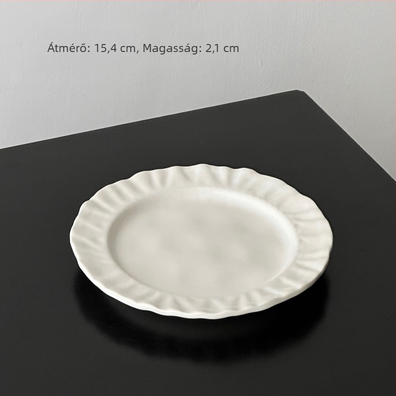 Kerámiás lapos tányér, szabálytalan forma, virágos mintázat, modern minimalist stílus