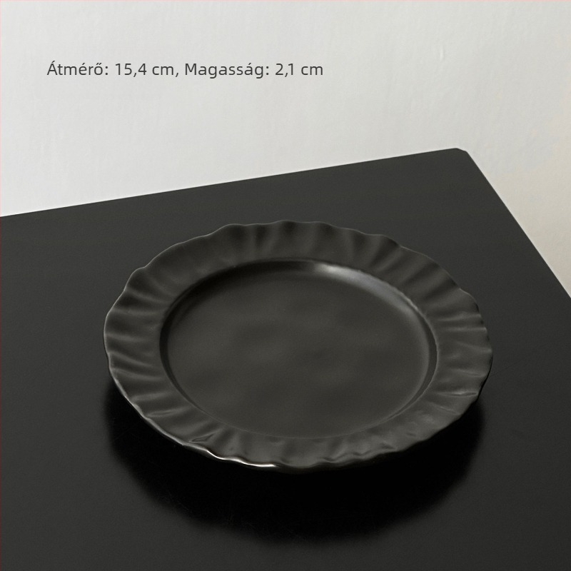 Kerámiás lapos tányér, szabálytalan forma, virágos mintázat, modern minimalist stílus
