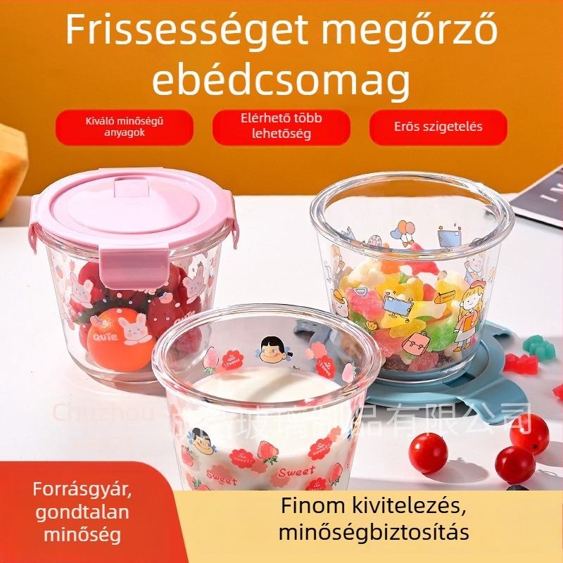 Üvegből készült ételtál fedéllel, mikrózható, egyrétegű uzsonnás doboz