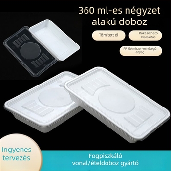 Egyszer használatos téglalap alakú PP ételkiszállító doboz, négyzet alakú, kis adagokhoz, vastagított gyorséttermi ebédes doboz