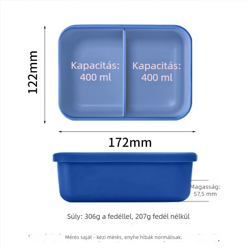 Két részes szilikon ebédes doboz fedővel, élelmiszer-minőségű szilikon, mikrohullámú sütőben használható, 501-800 ml kapacitás, logó nyomtatás elérhető