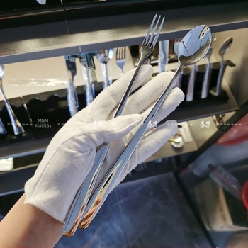 Rozsdamentes acél gyümölcs- és desszertvilla jégkanállal, modern, minimalist design, tükörfényes felület, testreszabás elérhető