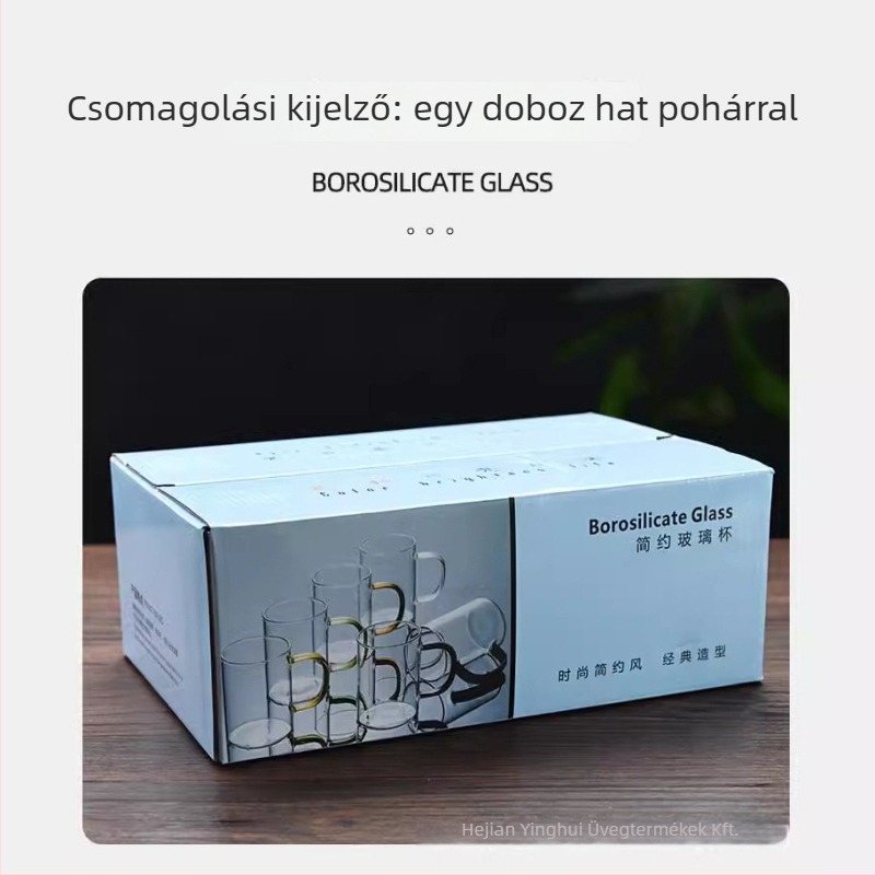 Hat darabos pohárkészlet fogantyúval, boroszilikát üvegből, hőálló, ajándékdobozzal