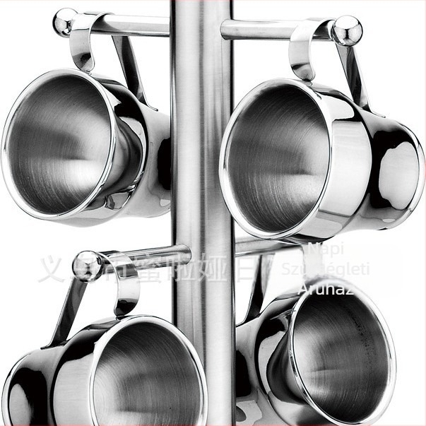 Milaya rozsdamentes acélból készült kávéscsésze tartó – függő, európai modern minimalist stílus, 6 csésze kapacitás, világos felületkezelés