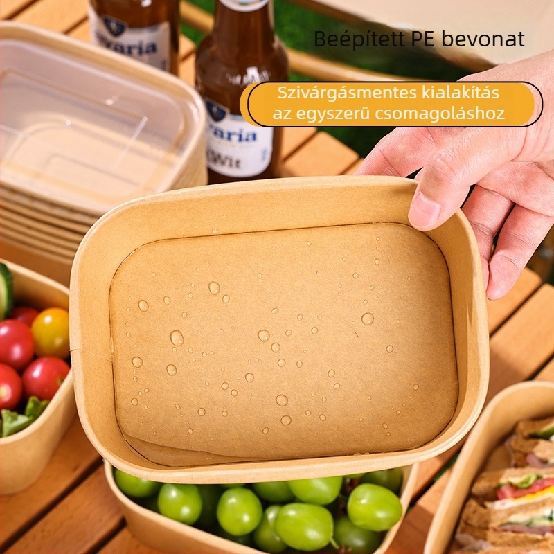 Egyszer használatos kraft papírtál, kör alakú fedővel – kapacitás 750 ml, standard vastagság, nem biológiailag lebomló